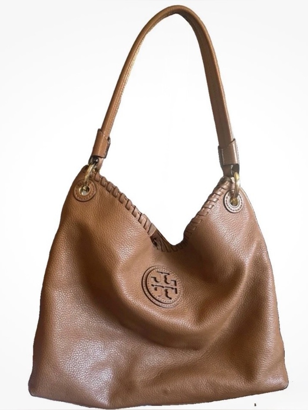 EUC Tory Burch Cognac Pebbled Leather Shoulder Bag